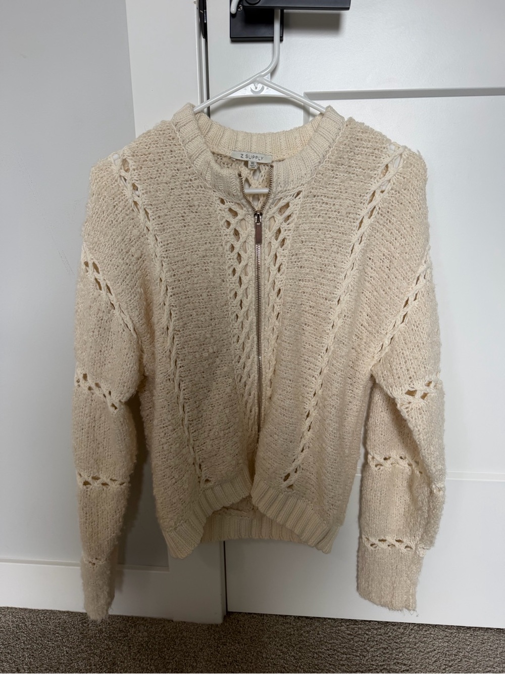 Z Supply Cream Open-Weave Zip Sweater